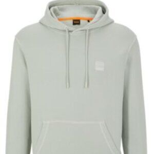 NEW Boss Men Logo Patch Hoodie in Cotton Terry in light gray Size Small